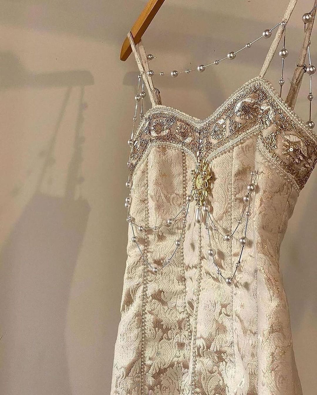 Sweetheart Spaghetti Strap Embroidery Champagne Pearl Mermaid Formal Dress