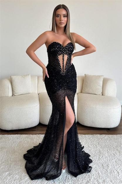 Dusty Rose Sweetheart Sleeveless Strapless Long Split Formal Dress With Beading