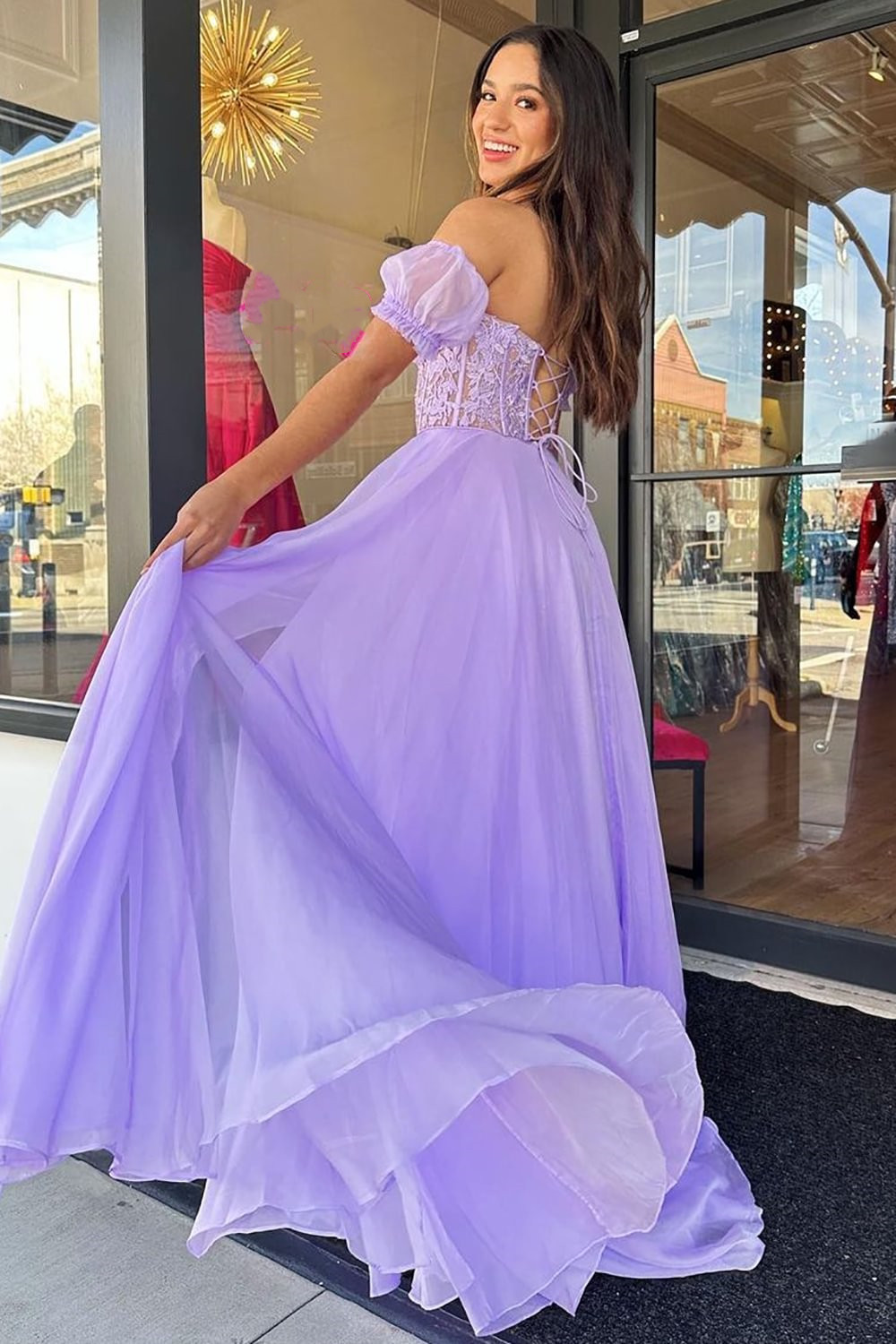 Sweetheart Purple A-Line Corset Prom Dress with Appliques