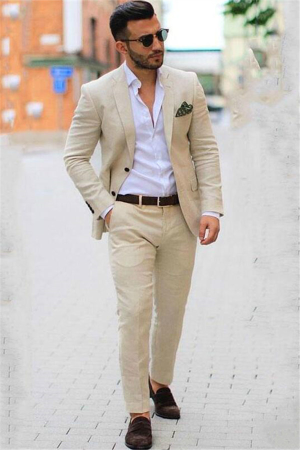 Latest Slim Fit Ivory Casual Summer Notched Lapel Linen Blazer Men's Suits