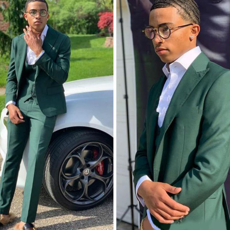 Fashion Dark Green Bespoke Groom and Groomsmen Three-Piece Suits