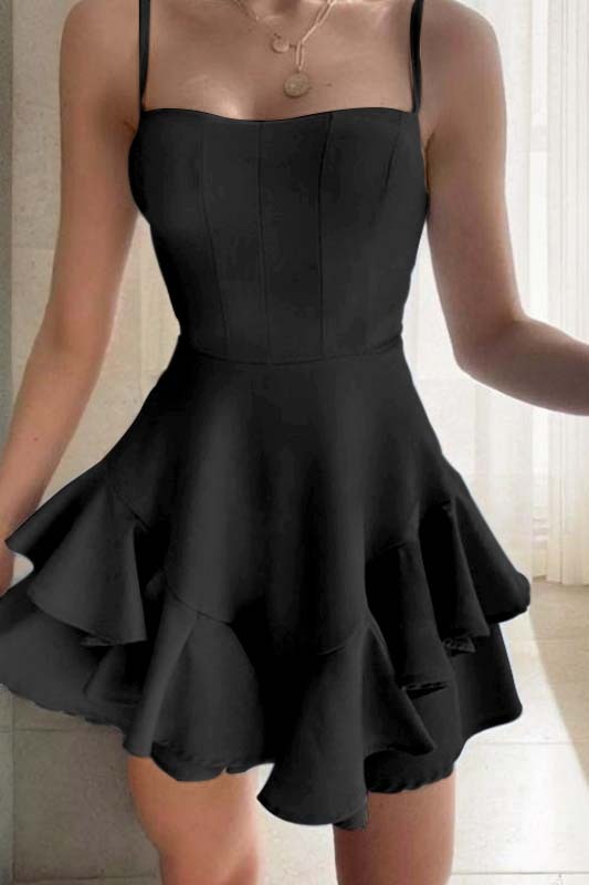 Lovely Sky Blue Square Neck Short Mini cocktail Dress With Ruffles