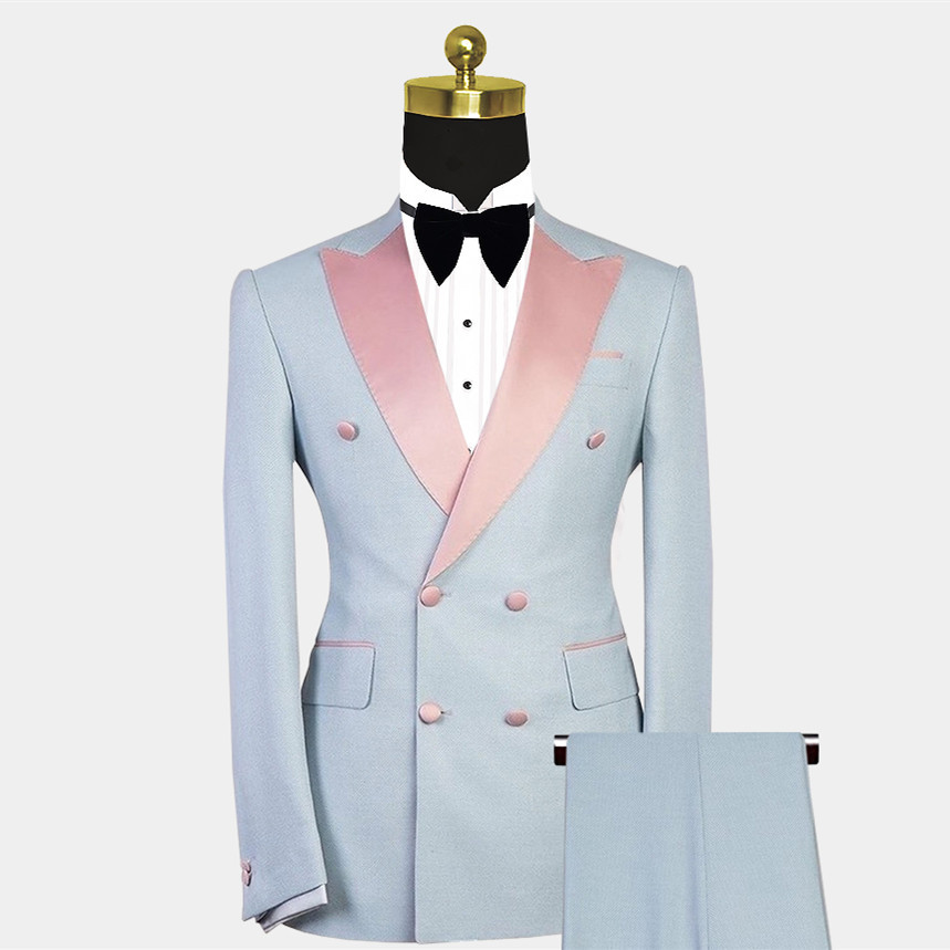 Chic Peaked Lapel Wedding Suit for Men with Double-Breasted
