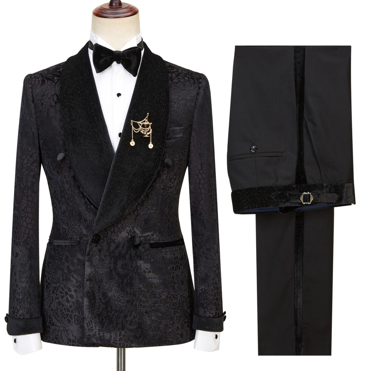 Fashion Sparkle Patterns Alex Black Shawl Lapel Double-Breasted Wedding Suits