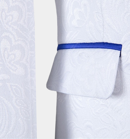 Cool White Jacquard Shawl Lapel Wedding Tuxedo with Blue Three-Piece
