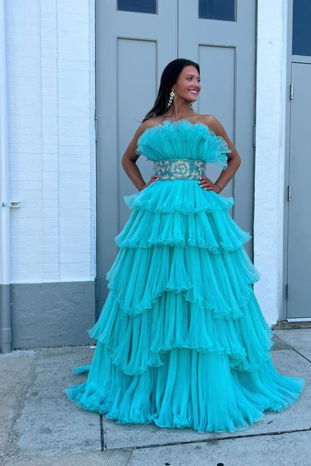 Stylish Strapless Blue A-Line Prom Dress with Beading