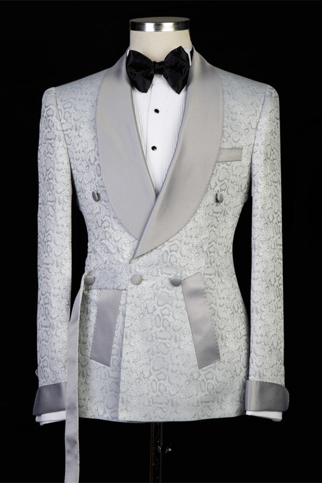 Braiden Silver Shawl Lapel Jacquard Double-Breasted Wedding Suits