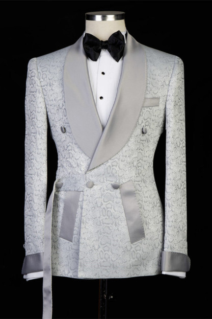 Braiden Silver Shawl Lapel Jacquard Double-Breasted Wedding Suits