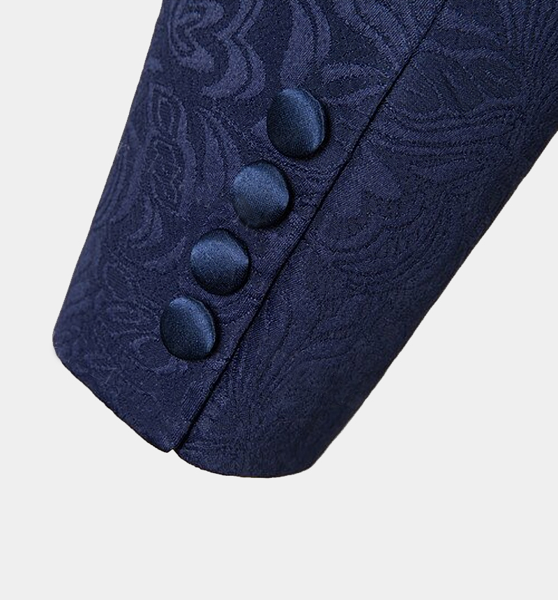 Navy Blue Jacquard Bespoke Three-Piece Tuxedo