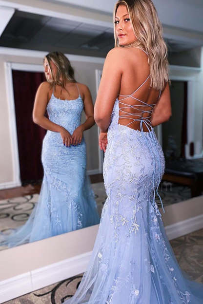 Backless Mermaid Prom Dress with Pink Lace