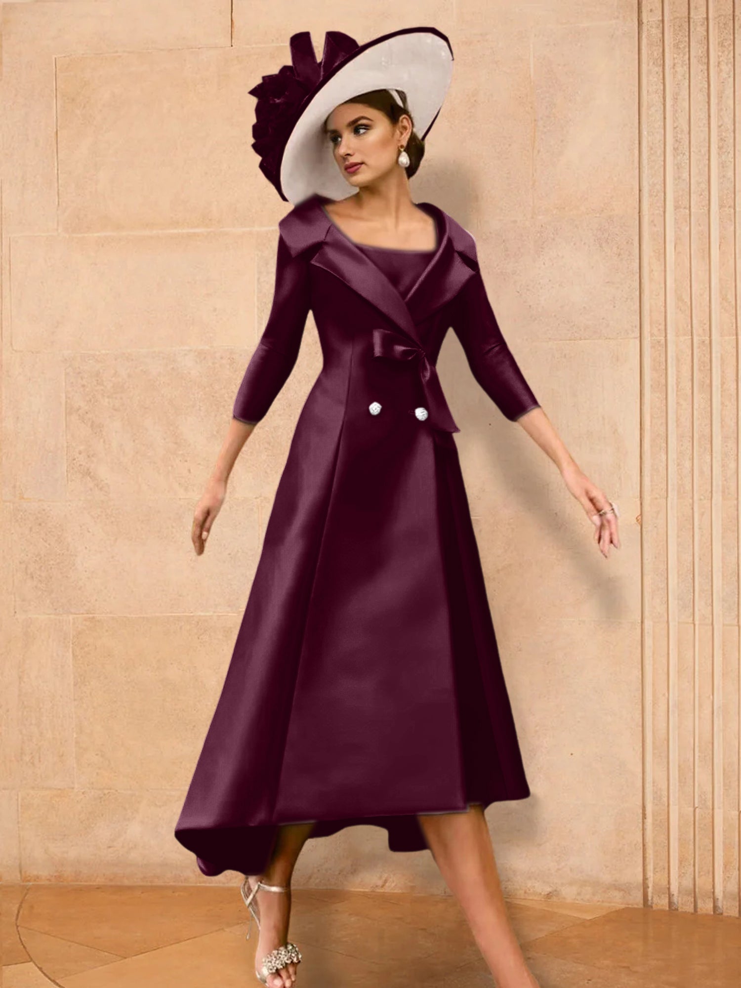 Long-Sleeve A-Line Princess Gown for the Mother of the Bride with Bowknot