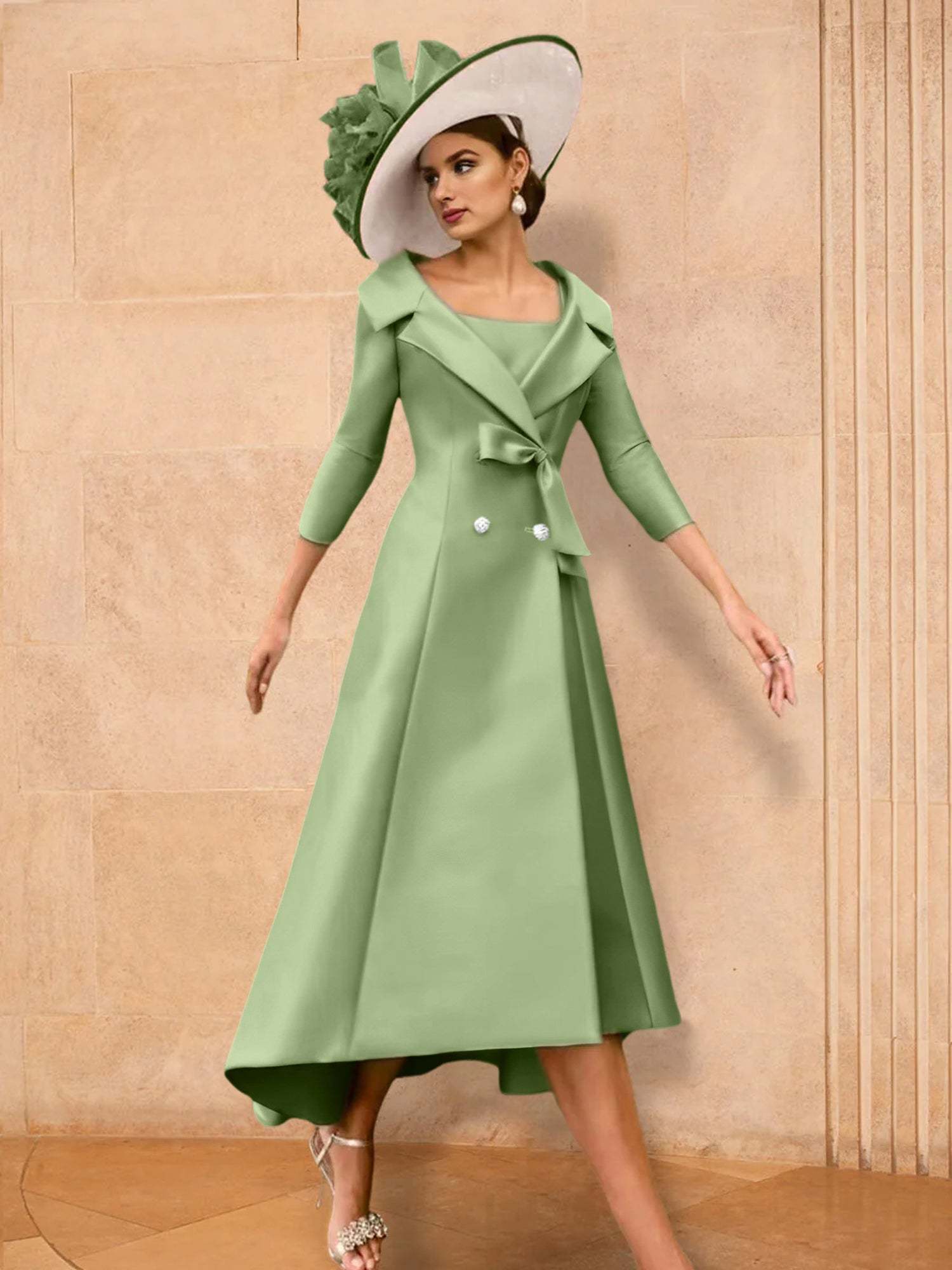Long-Sleeve A-Line Princess Gown for the Mother of the Bride with Bowknot