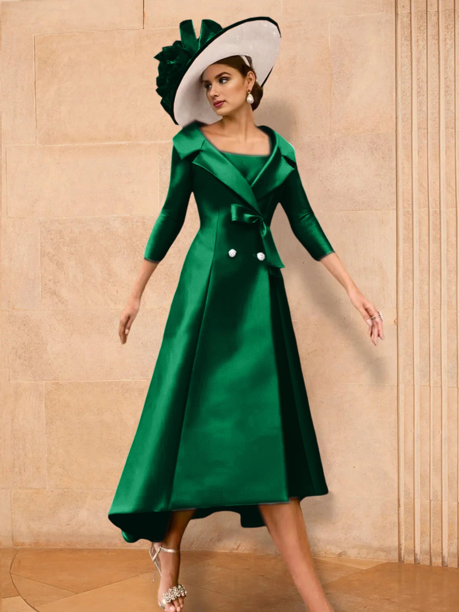 Long-Sleeve A-Line Princess Gown for the Mother of the Bride with Bowknot