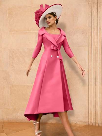 Long-Sleeve A-Line Princess Gown for the Mother of the Bride with Bowknot