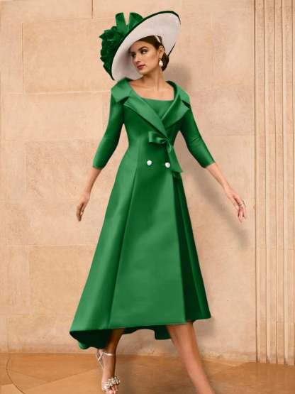 Long-Sleeve A-Line Princess Gown for the Mother of the Bride with Bowknot