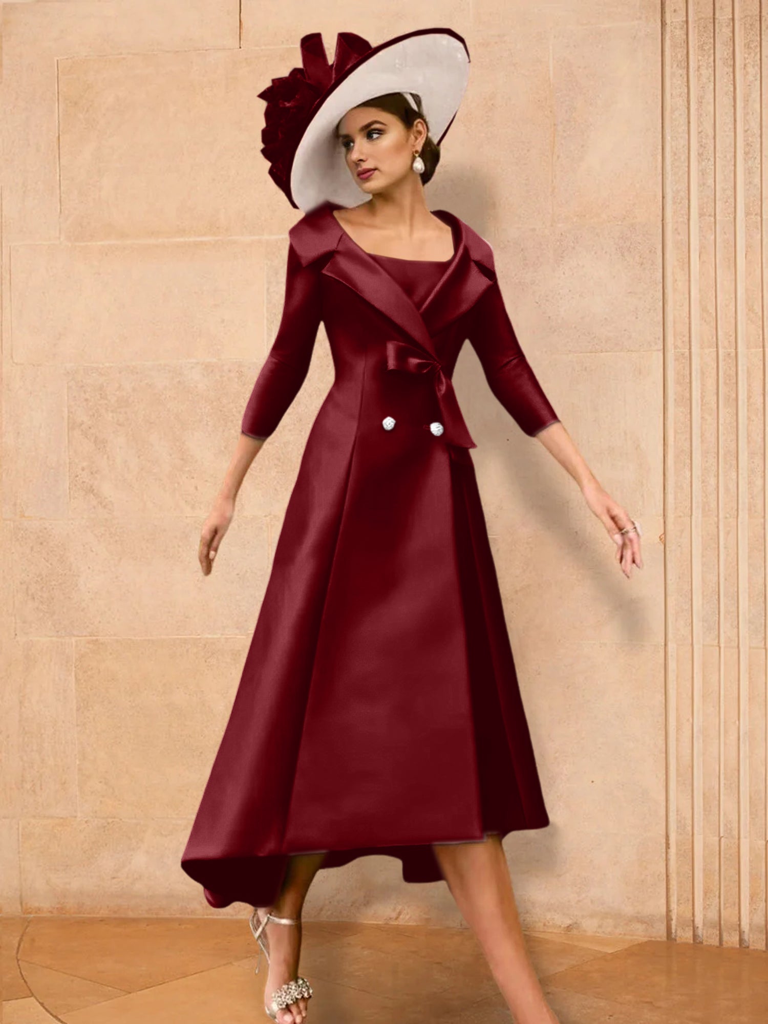 Long-Sleeve A-Line Princess Gown for the Mother of the Bride with Bowknot