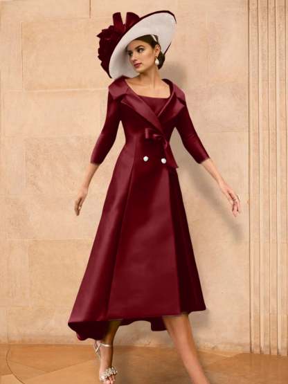 Long-Sleeve A-Line Princess Gown for the Mother of the Bride with Bowknot