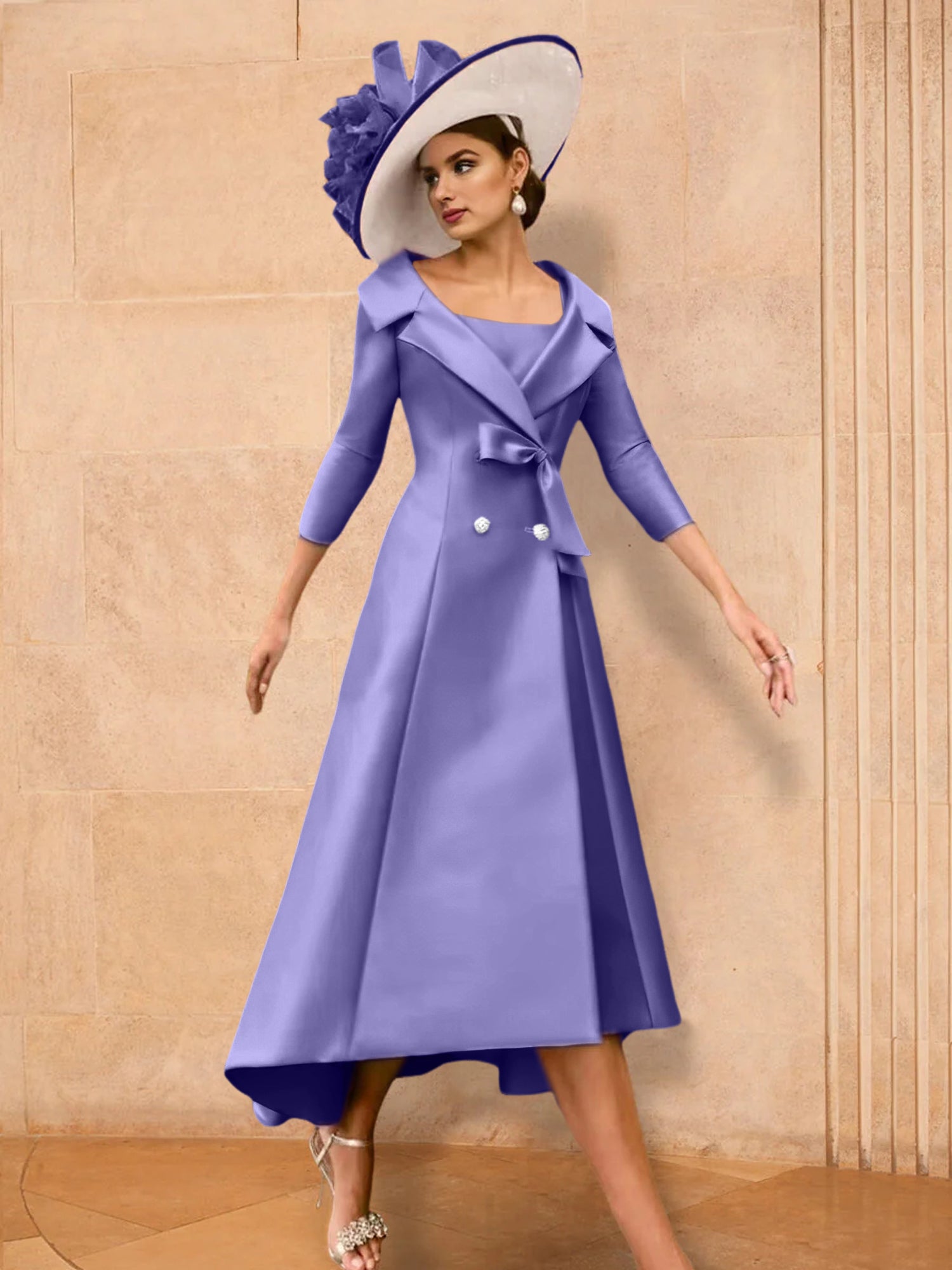 Long-Sleeve A-Line Princess Gown for the Mother of the Bride with Bowknot
