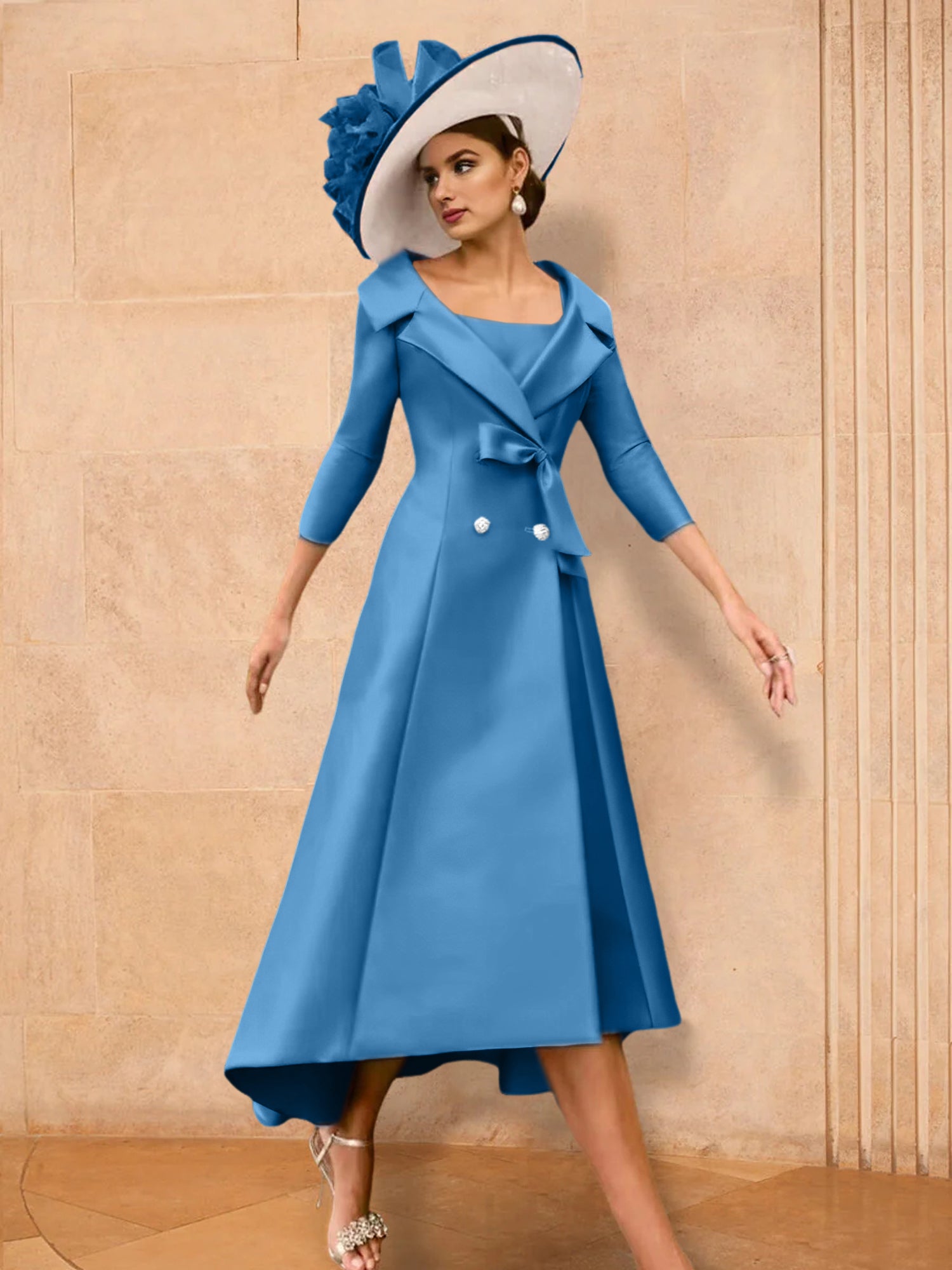 Long-Sleeve A-Line Princess Gown for the Mother of the Bride with Bowknot