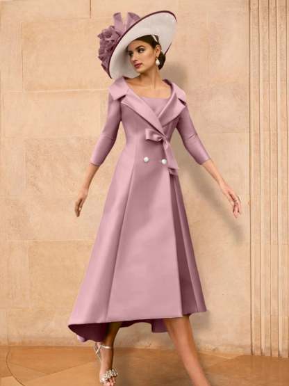 Long-Sleeve A-Line Princess Gown for the Mother of the Bride with Bowknot