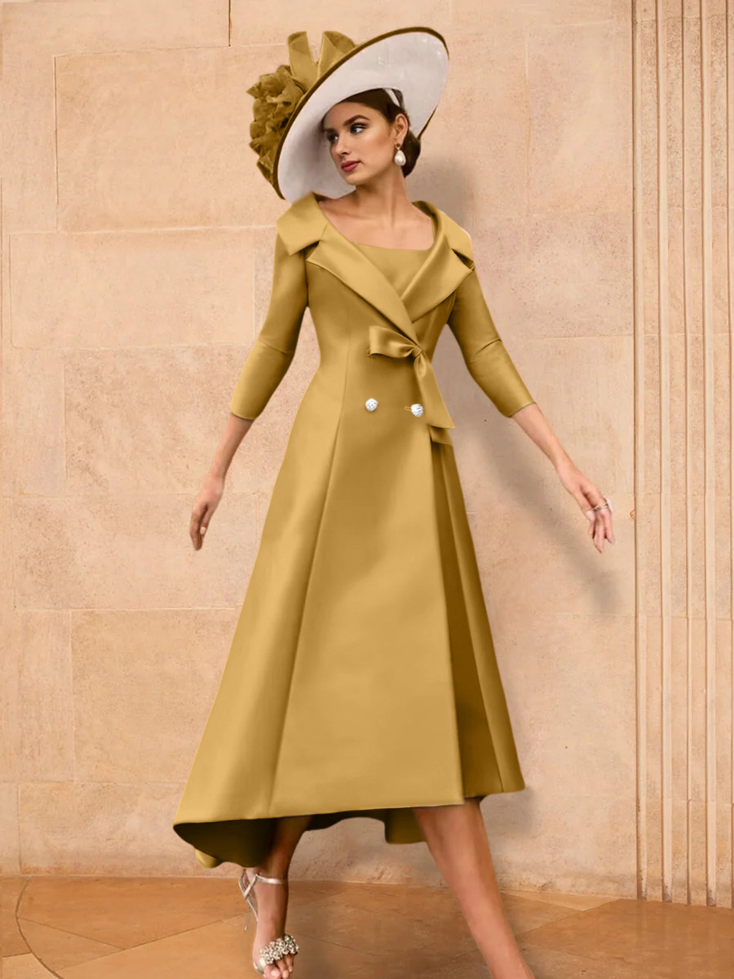 Long-Sleeve A-Line Princess Gown for the Mother of the Bride with Bowknot