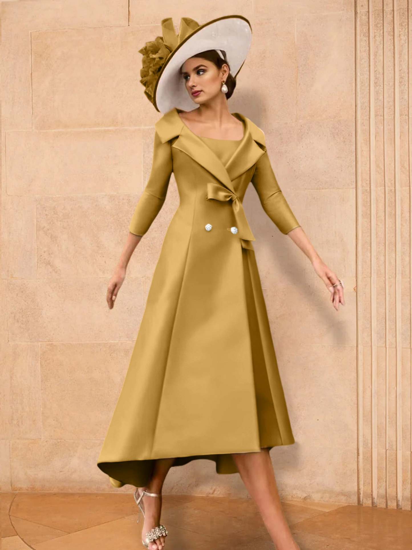 Long-Sleeve A-Line Princess Gown for the Mother of the Bride with Bowknot