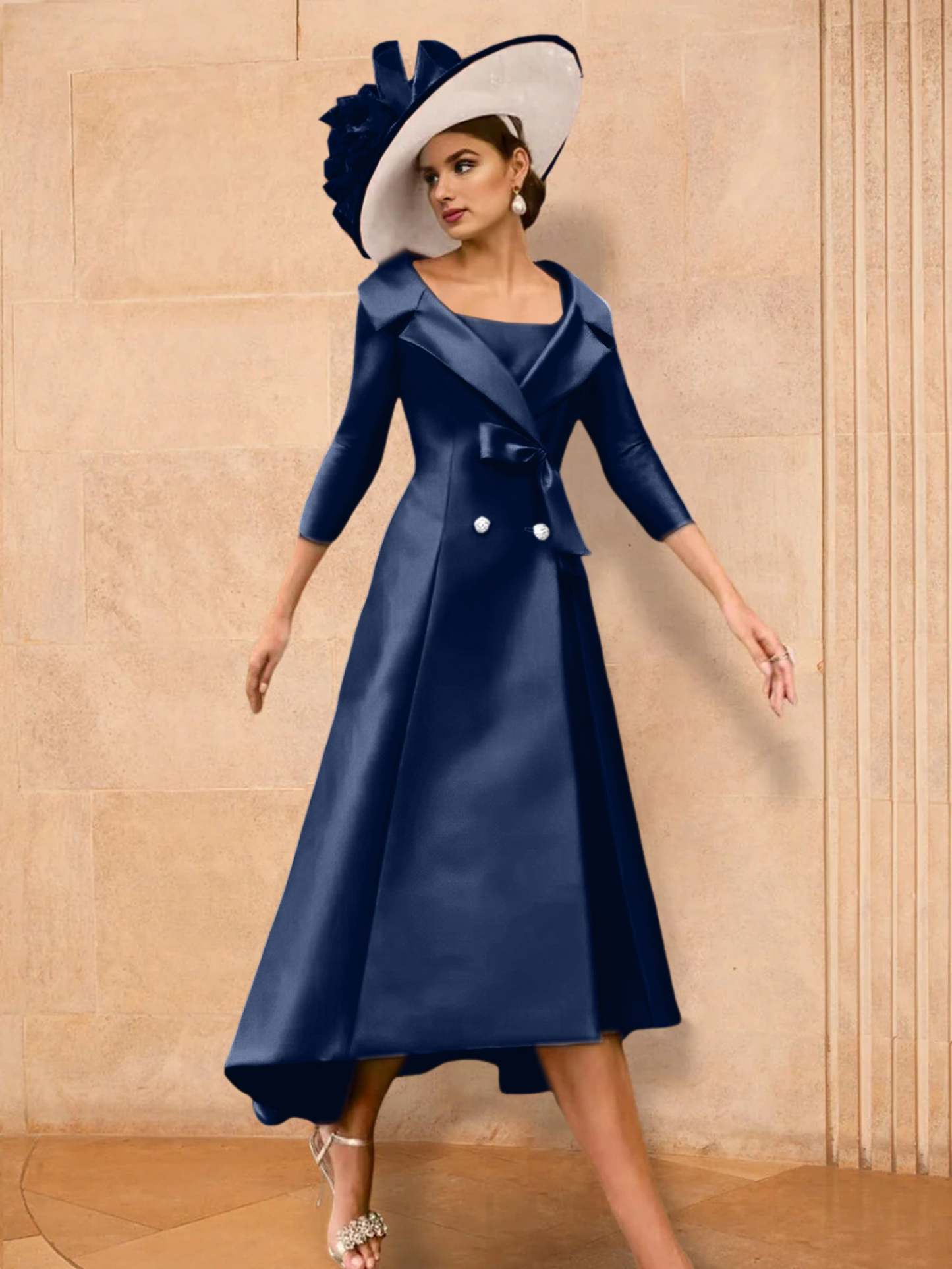 Long-Sleeve A-Line Princess Gown for the Mother of the Bride with Bowknot