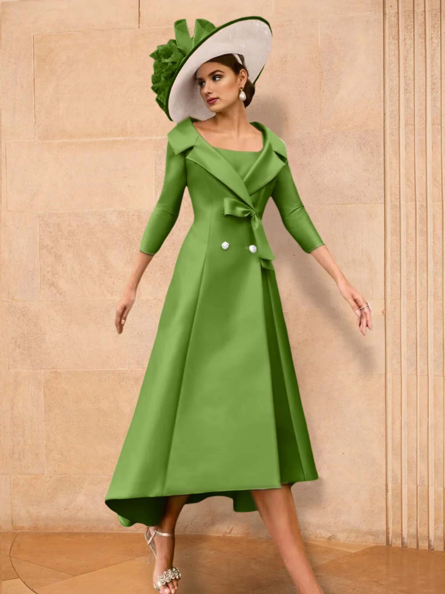Long-Sleeve A-Line Princess Gown for the Mother of the Bride with Bowknot