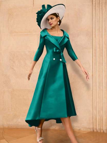 Long-Sleeve A-Line Princess Gown for the Mother of the Bride with Bowknot