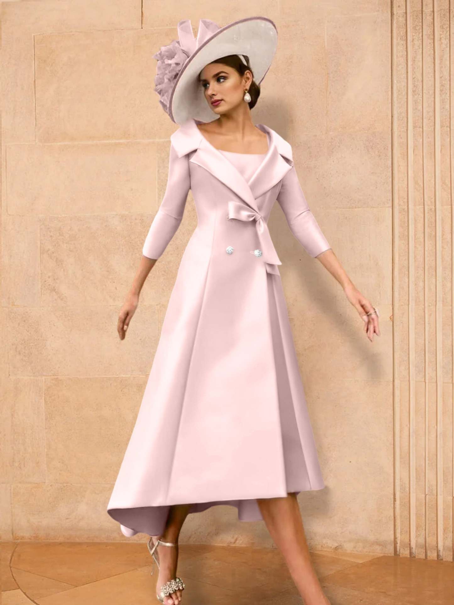 Long-Sleeve A-Line Princess Gown for the Mother of the Bride with Bowknot