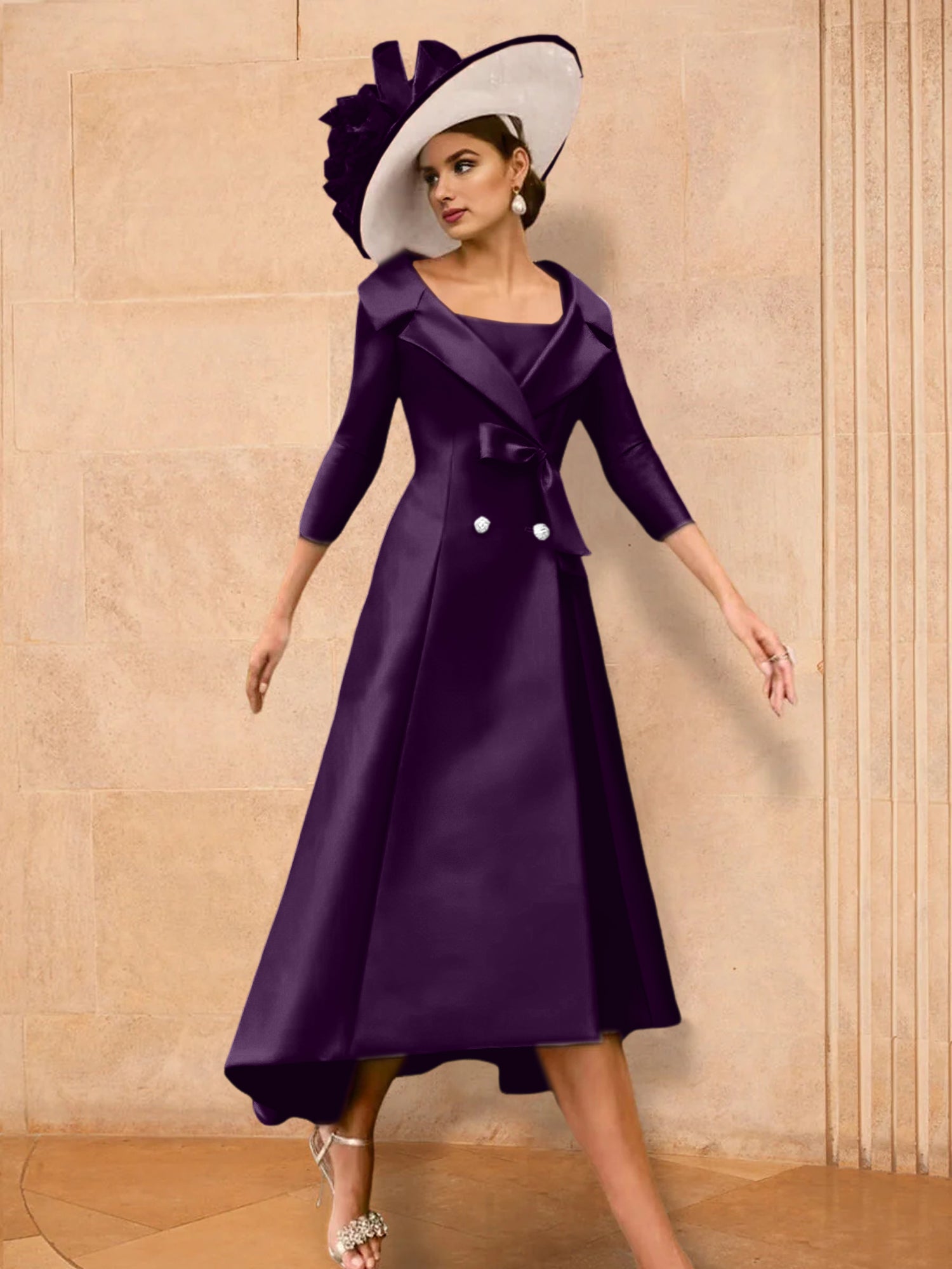 Long-Sleeve A-Line Princess Gown for the Mother of the Bride with Bowknot