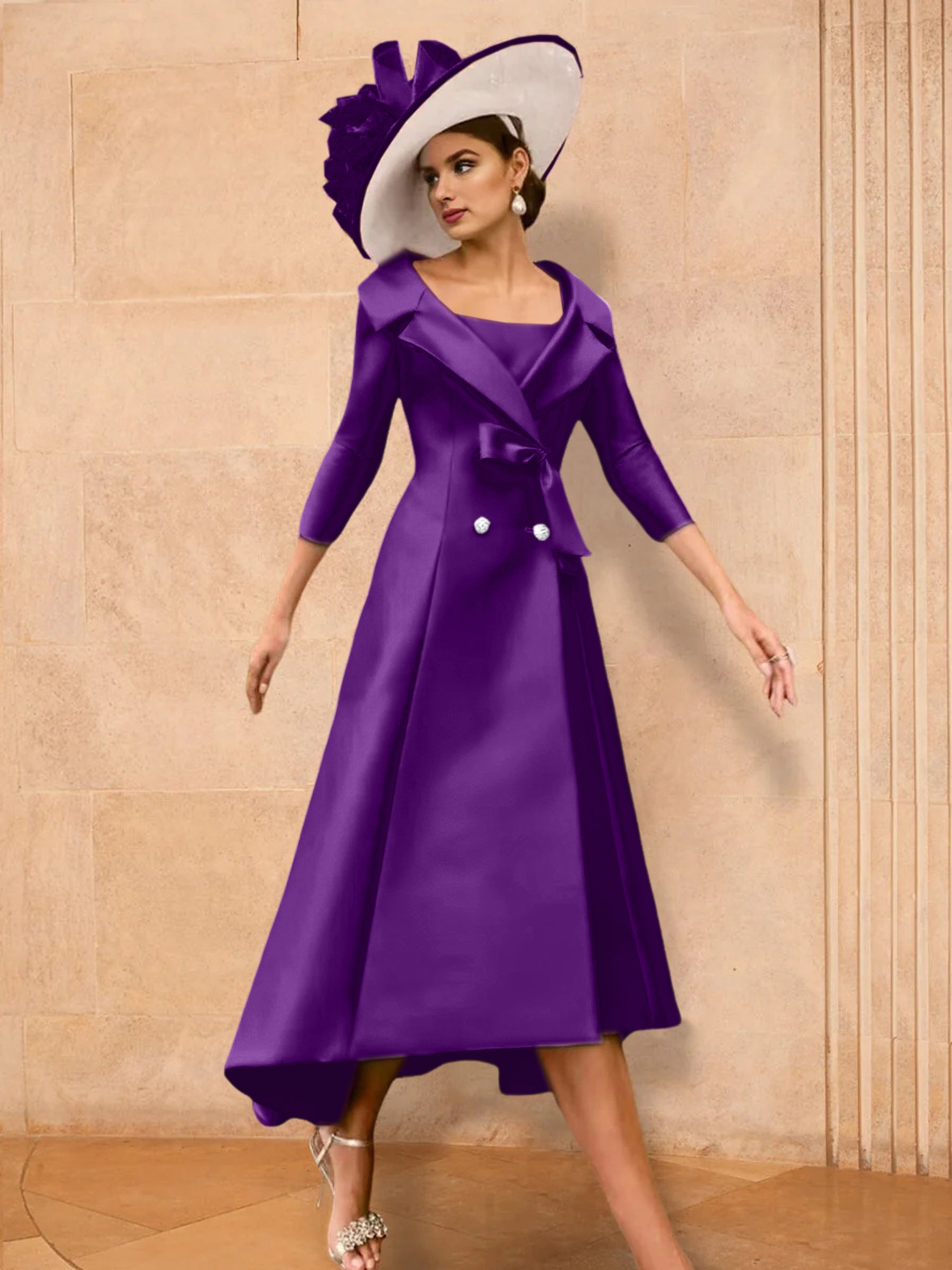 Long-Sleeve A-Line Princess Gown for the Mother of the Bride with Bowknot