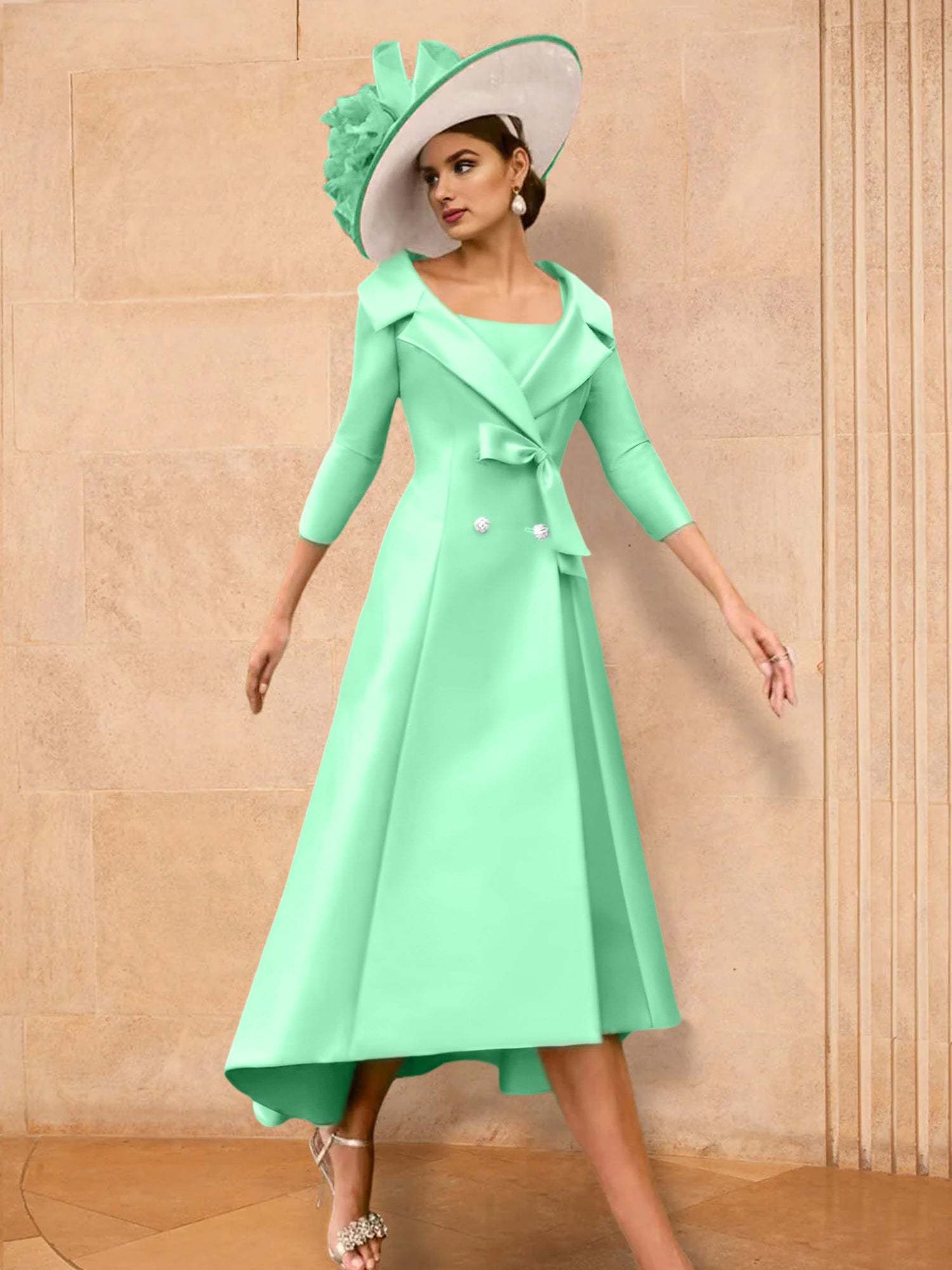 Long-Sleeve A-Line Princess Gown for the Mother of the Bride with Bowknot