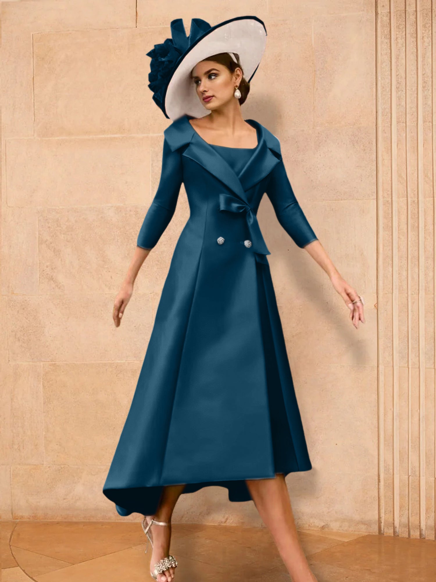 Long-Sleeve A-Line Princess Gown for the Mother of the Bride with Bowknot