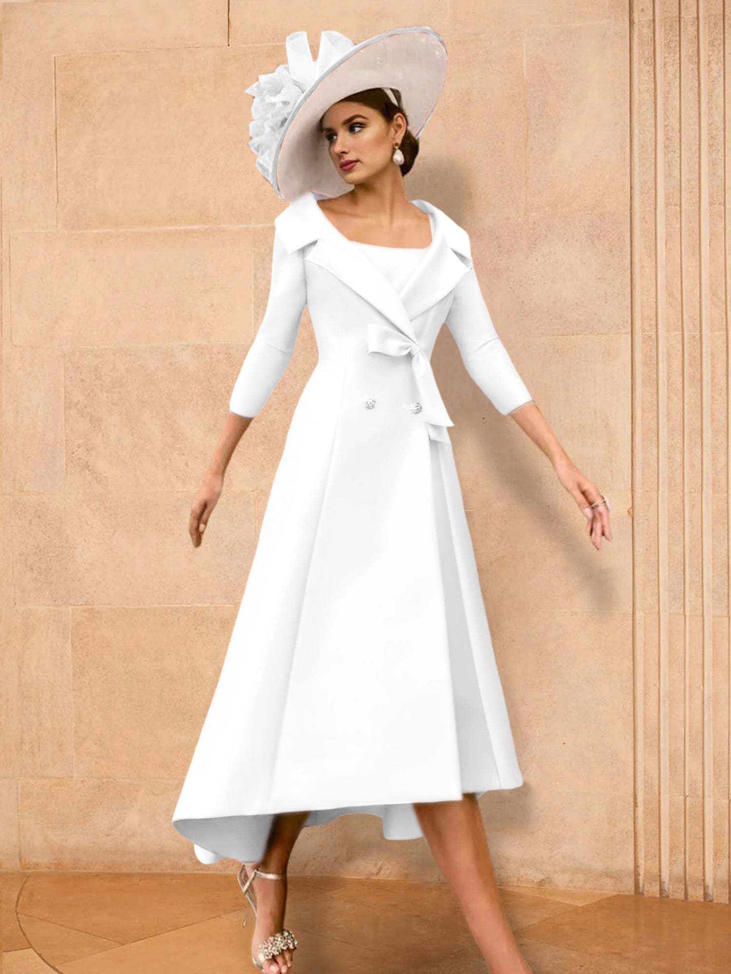 Long-Sleeve A-Line Princess Gown for the Mother of the Bride with Bowknot
