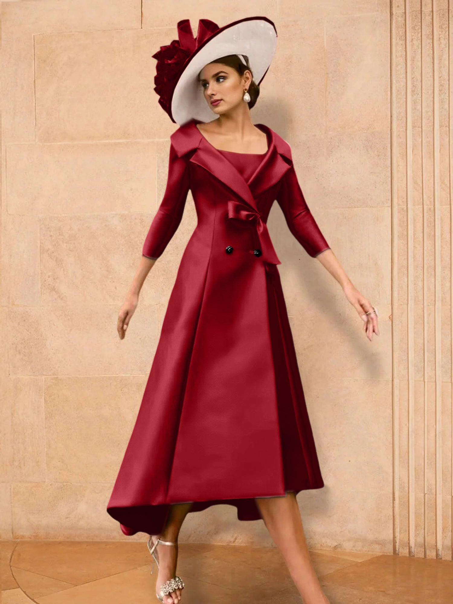Long-Sleeve A-Line Princess Gown for the Mother of the Bride with Bowknot