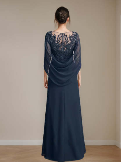 Floor-Length A-Line Princess Mother of the Bride Dresses with Scoop Neckline Pleated & Sequins
