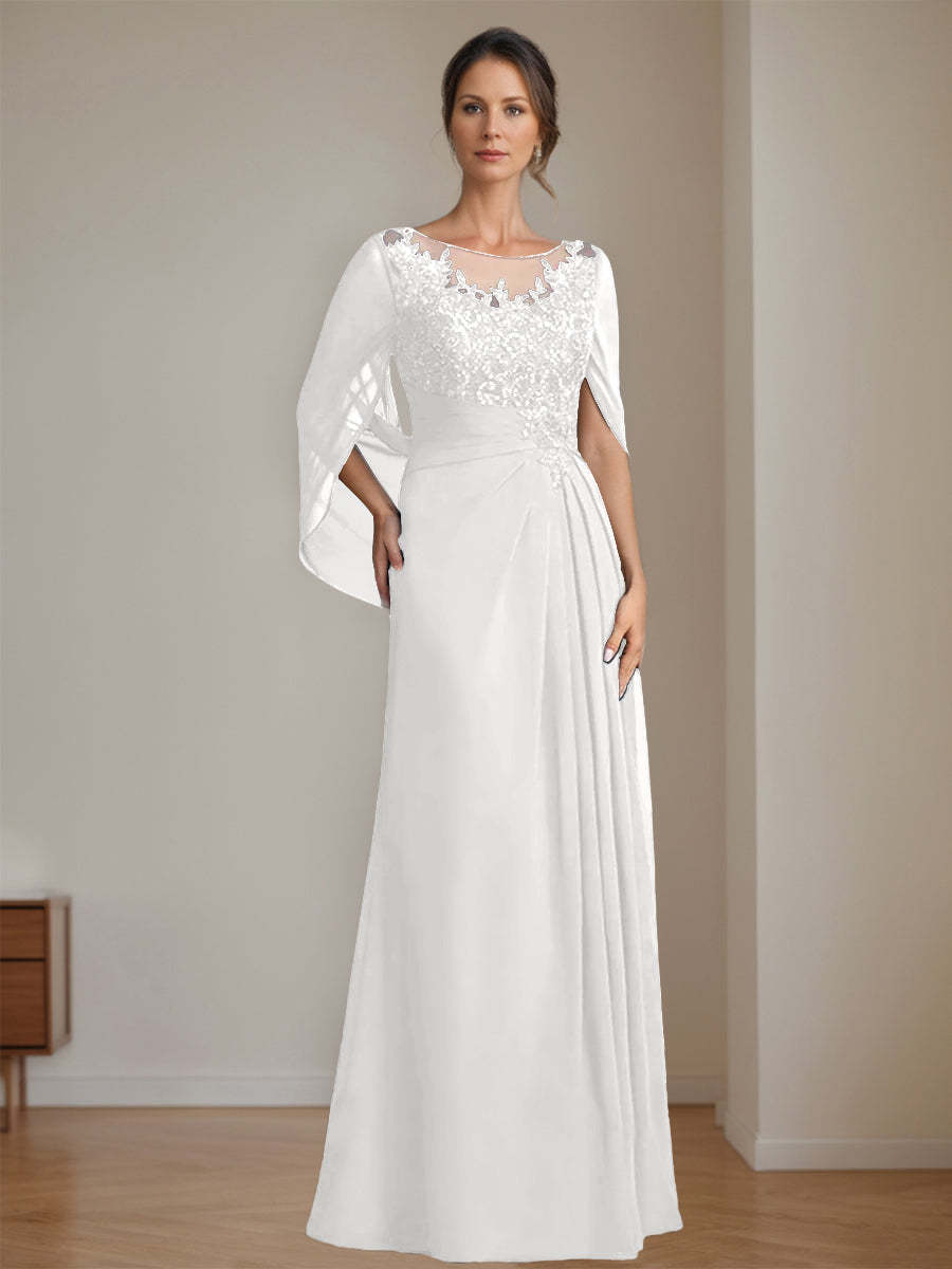 Floor-Length A-Line Princess Mother of the Bride Dresses with Scoop Neckline Pleated & Sequins