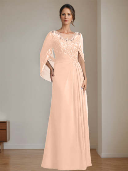 Floor-Length A-Line Princess Mother of the Bride Dresses with Scoop Neckline Pleated & Sequins