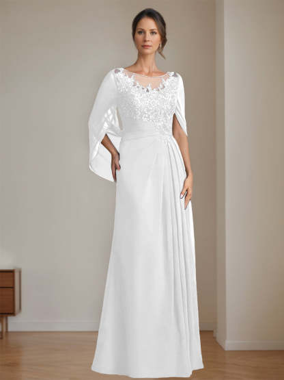 Floor-Length A-Line Princess Mother of the Bride Dresses with Scoop Neckline Pleated & Sequins