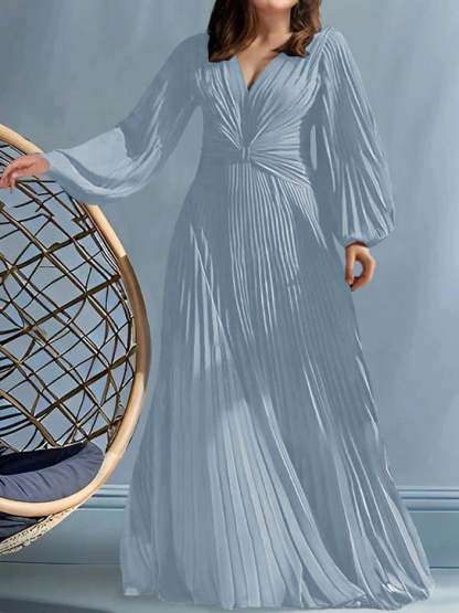 Plus Size V-Neck A-Line Princess Gown for the Mother of the Bride with Ruched Detail