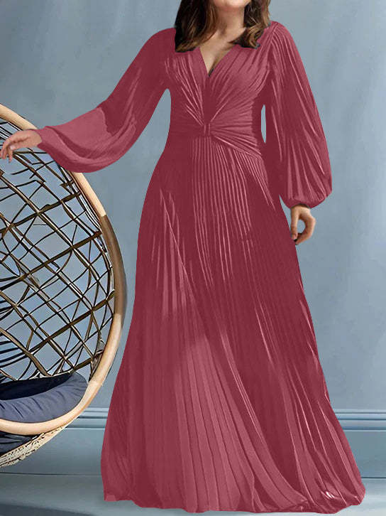 Plus Size V-Neck A-Line Princess Gown for the Mother of the Bride with Ruched Detail