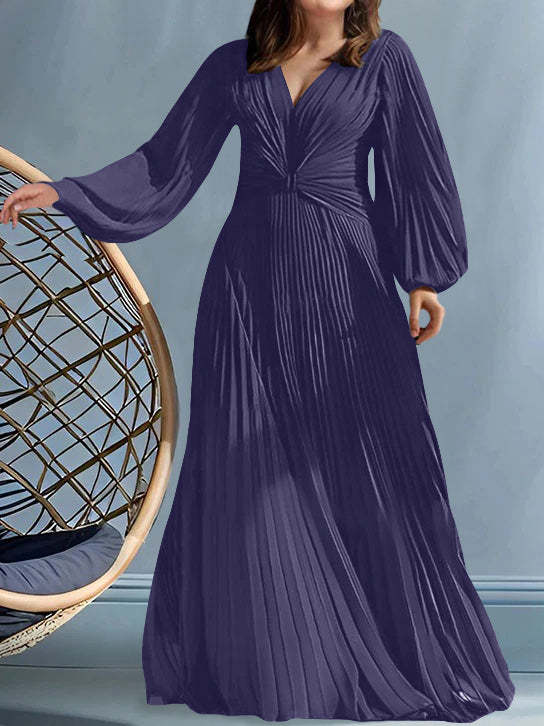 Plus Size V-Neck A-Line Princess Gown for the Mother of the Bride with Ruched Detail