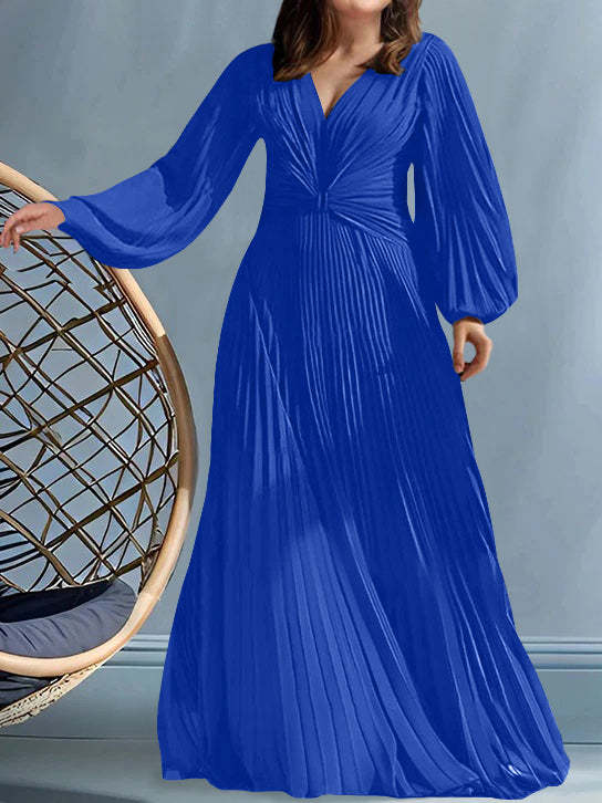 Plus Size V-Neck A-Line Princess Gown for the Mother of the Bride with Ruched Detail