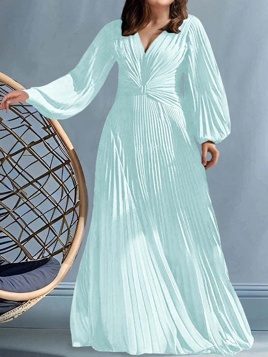 Plus Size V-Neck A-Line Princess Gown for the Mother of the Bride with Ruched Detail