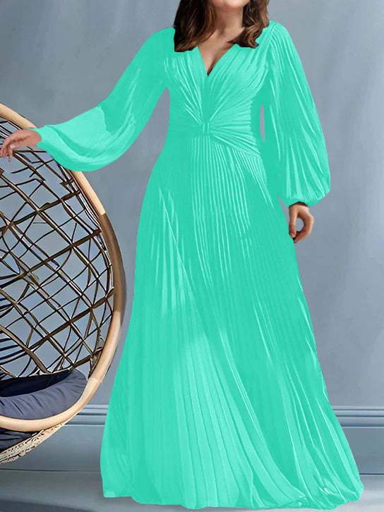 Plus Size V-Neck A-Line Princess Gown for the Mother of the Bride with Ruched Detail