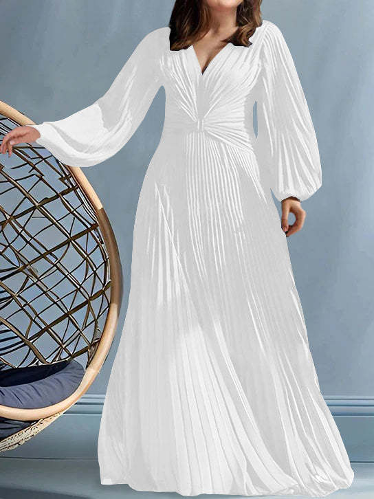 Plus Size V-Neck A-Line Princess Gown for the Mother of the Bride with Ruched Detail