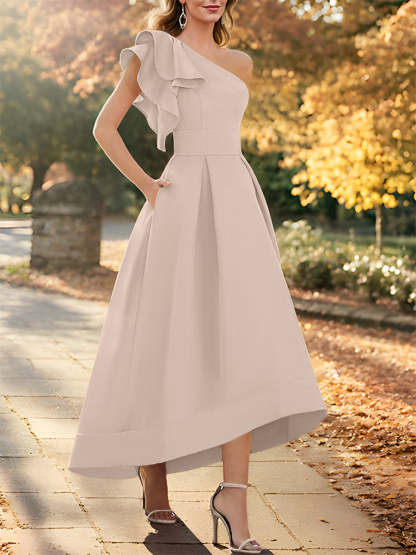 One-Shoulder Asymmetrical A-Line Princess Dress for the Mother of the Bride Sleeveless with Ruffles