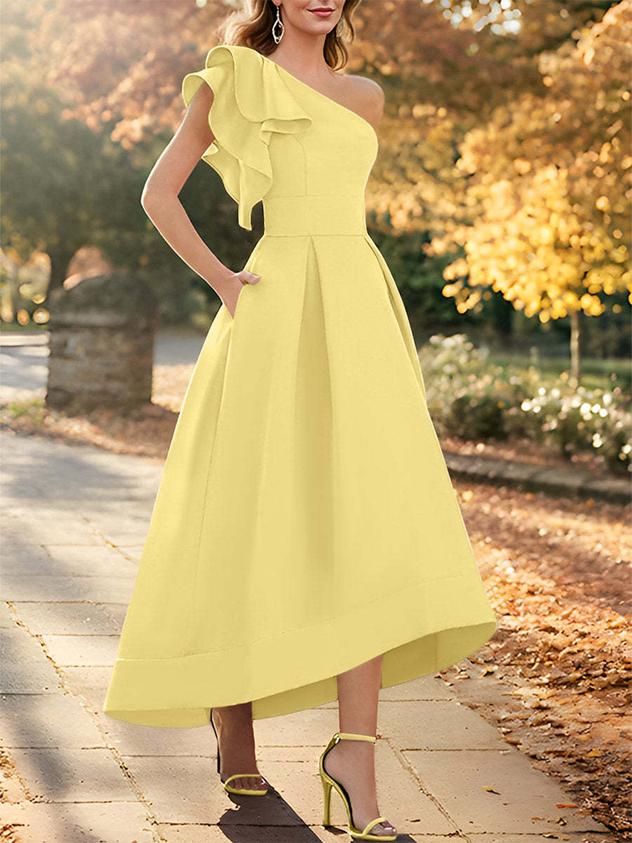 One-Shoulder Asymmetrical A-Line Princess Dress for the Mother of the Bride Sleeveless with Ruffles