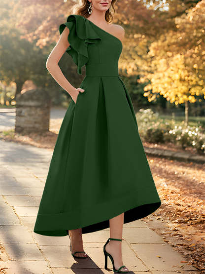 One-Shoulder Asymmetrical A-Line Princess Dress for the Mother of the Bride Sleeveless with Ruffles